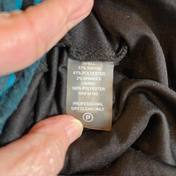 NWT Calvin Klein Stretchy Dress Black and Aqua Geometric Print Lined 2 Back Zip - Picture 10 of 11